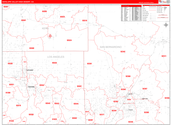Antelope Valley-High Desert Metro Area Digital Map Red Line Style